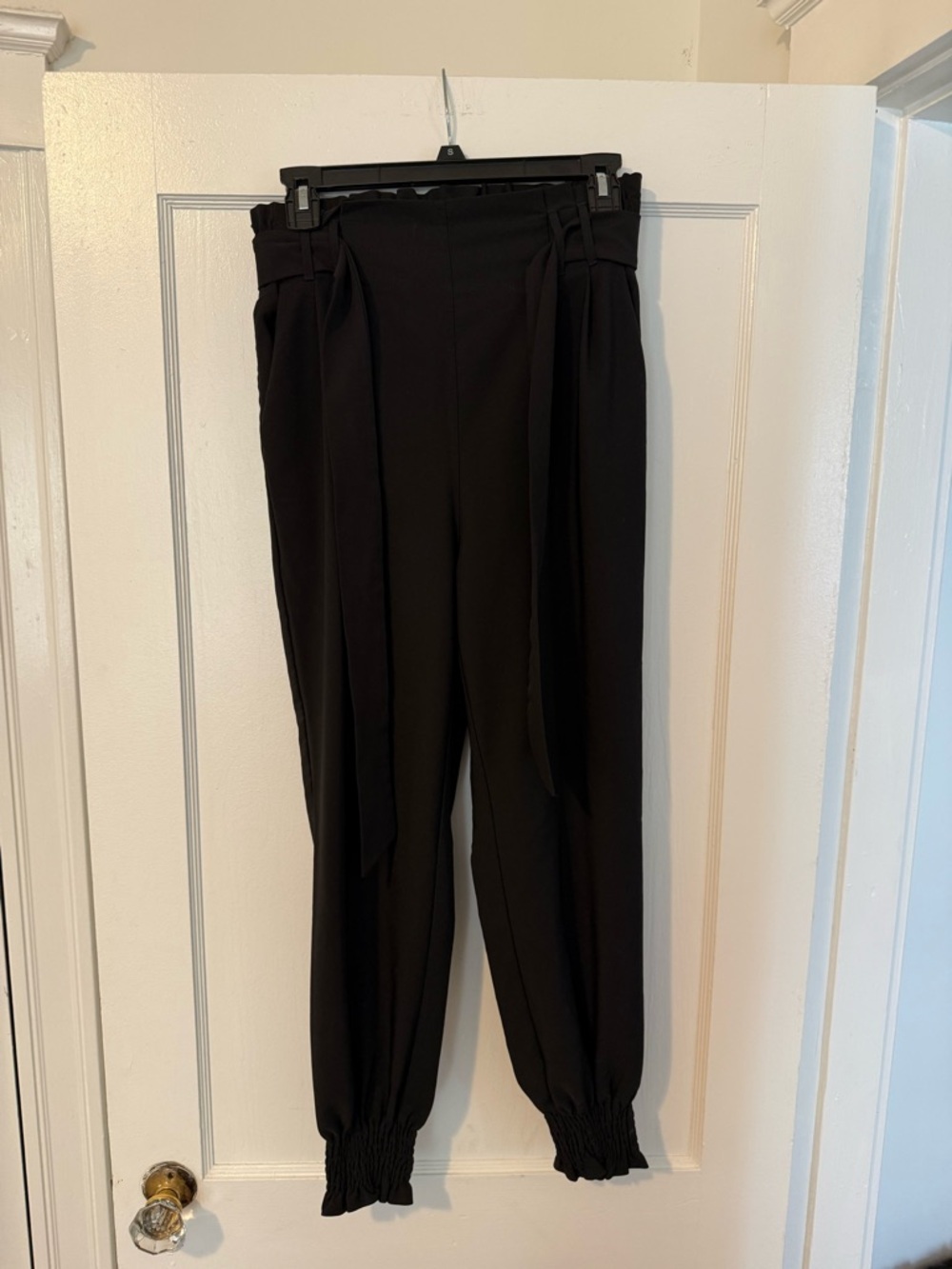 Grace Karin Black High-Waist Paperbag Trousers with Tie